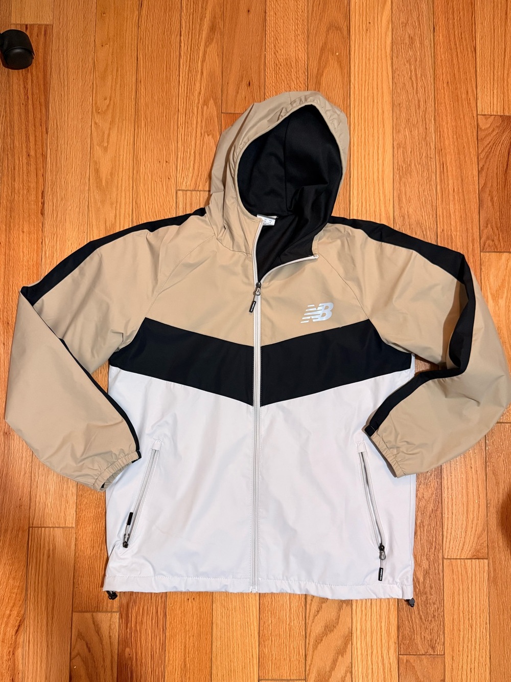 New Balance Tan, Black & White Colorblock Windbreaker Jacket